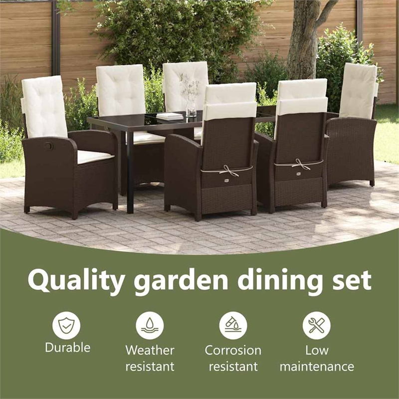 vidaXL Garden Dining Set 7 pcs Brown Poly Rattan