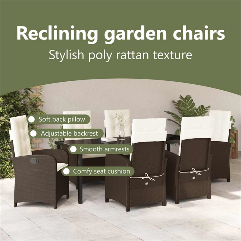 vidaXL Garden Dining Set 7 pcs Brown Poly Rattan