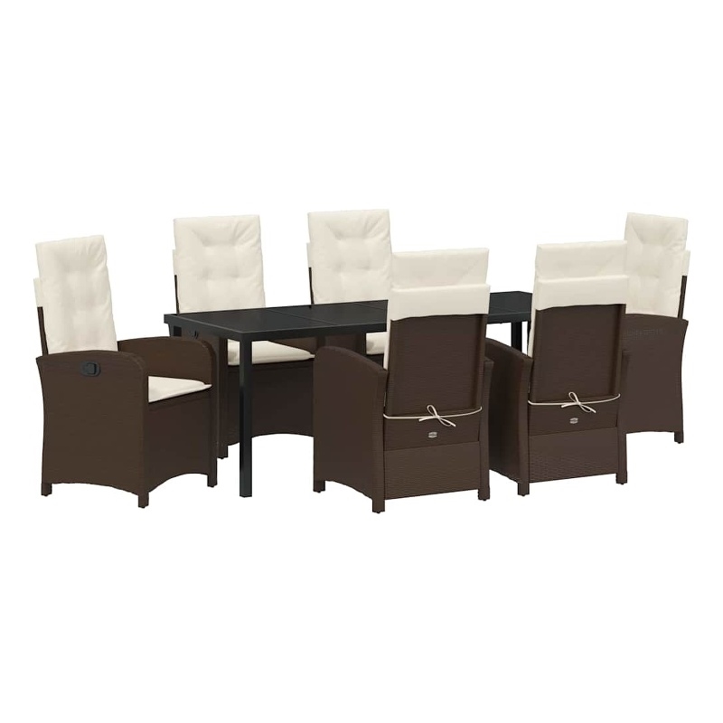 vidaXL Garden Dining Set 7 pcs Brown Poly Rattan