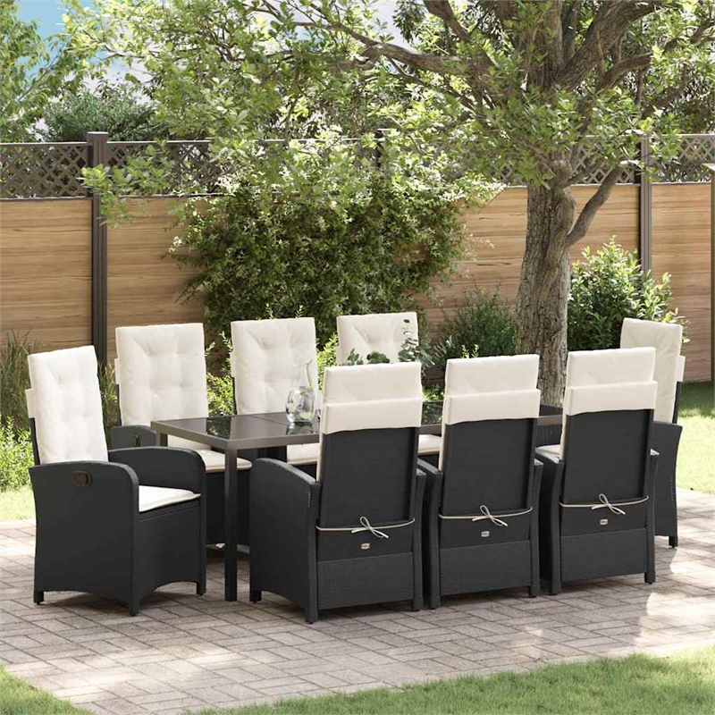 vidaXL Garden Dining Set 9 pcs Black Poly Rattan