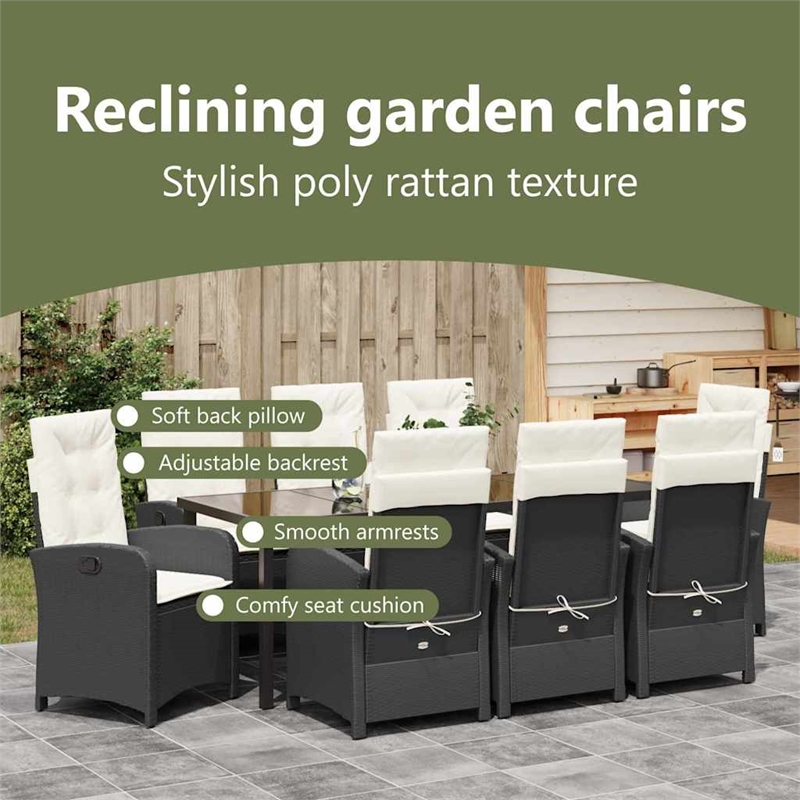 vidaXL Garden Dining Set 9 pcs Black Poly Rattan