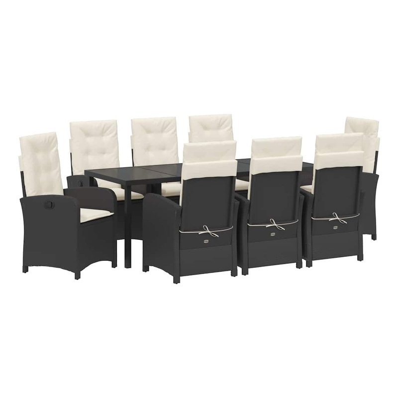 vidaXL Garden Dining Set 9 pcs Black Poly Rattan