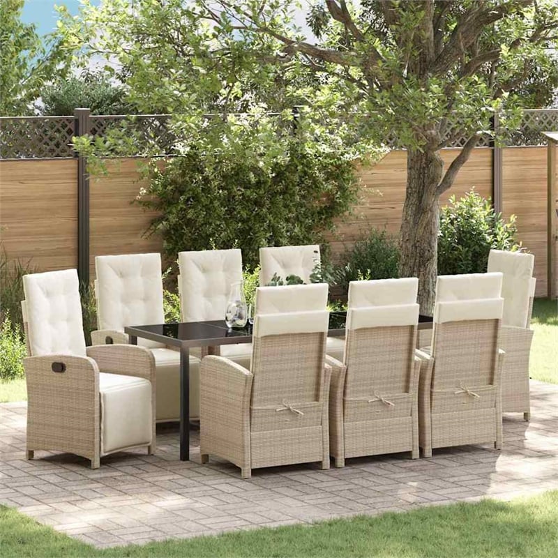 vidaXL Garden Dining Set 9 pcs Beige Poly Rattan