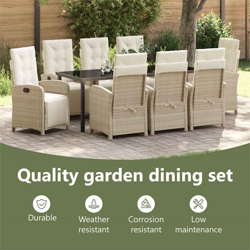 vidaXL Garden Dining Set 9 pcs Beige Poly Rattan