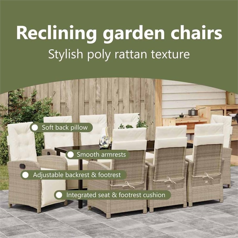 vidaXL Garden Dining Set 9 pcs Beige Poly Rattan