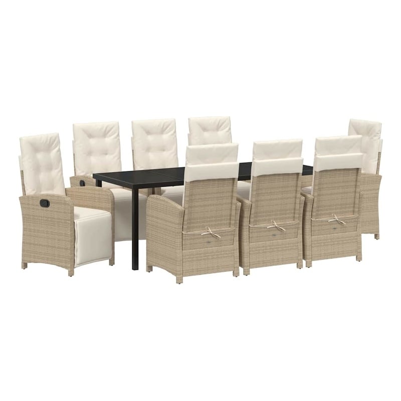 vidaXL Garden Dining Set 9 pcs Beige Poly Rattan