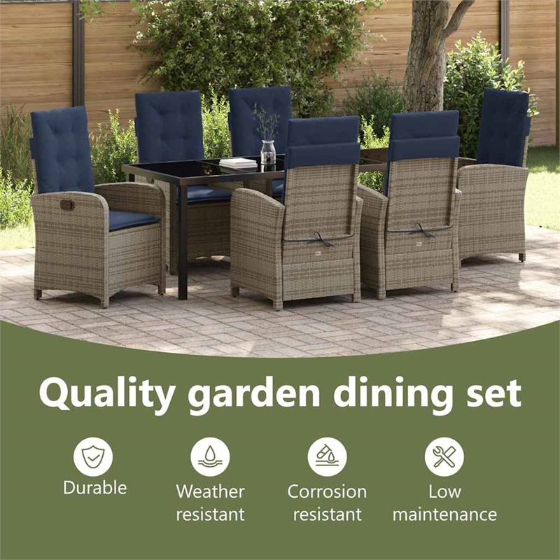 vidaXL Garden Dining Set 7 pcs Grey Poly Rattan