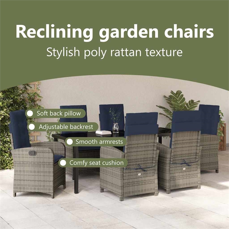 vidaXL Garden Dining Set 7 pcs Grey Poly Rattan