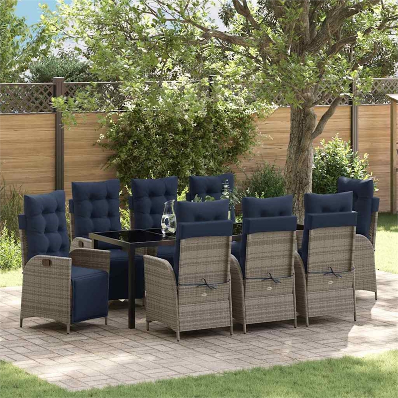 vidaXL Garden Dining Set 9 pcs Grey and Black Rattan