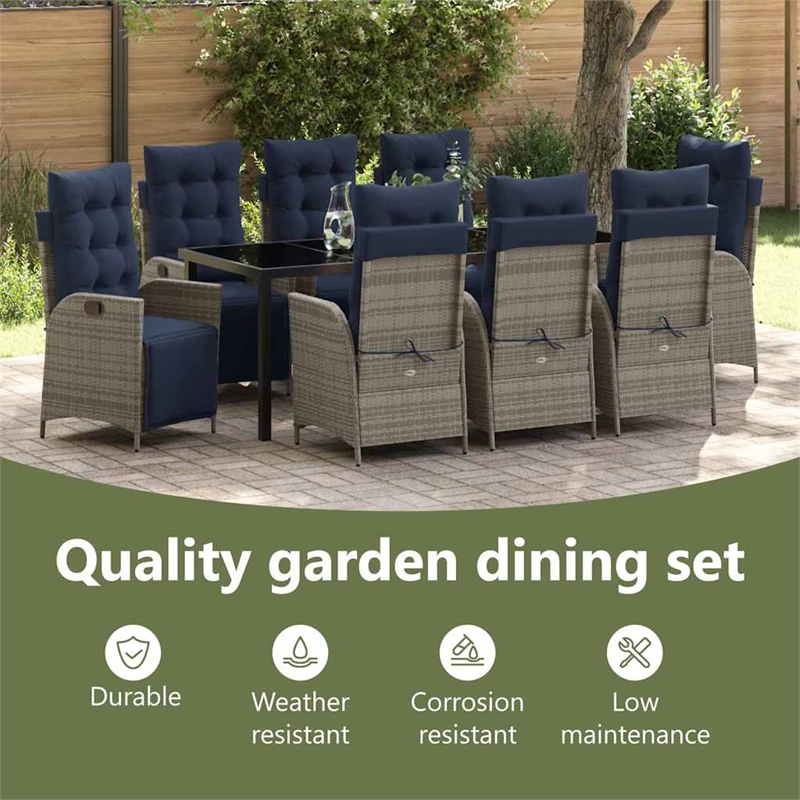 vidaXL Garden Dining Set 9 pcs Grey and Black Rattan