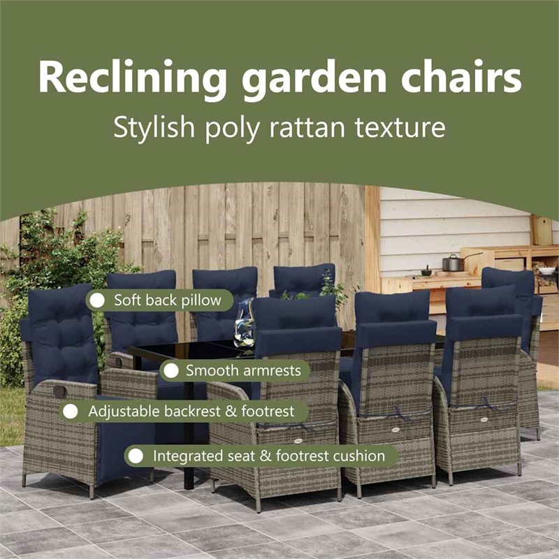 vidaXL Garden Dining Set 9 pcs Grey and Black Rattan