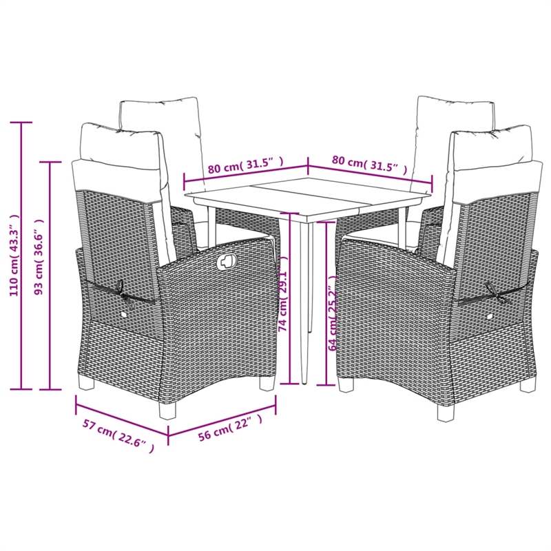 vidaXL 5 Piece Patio Dining Set with Cushions Black Poly Rattan