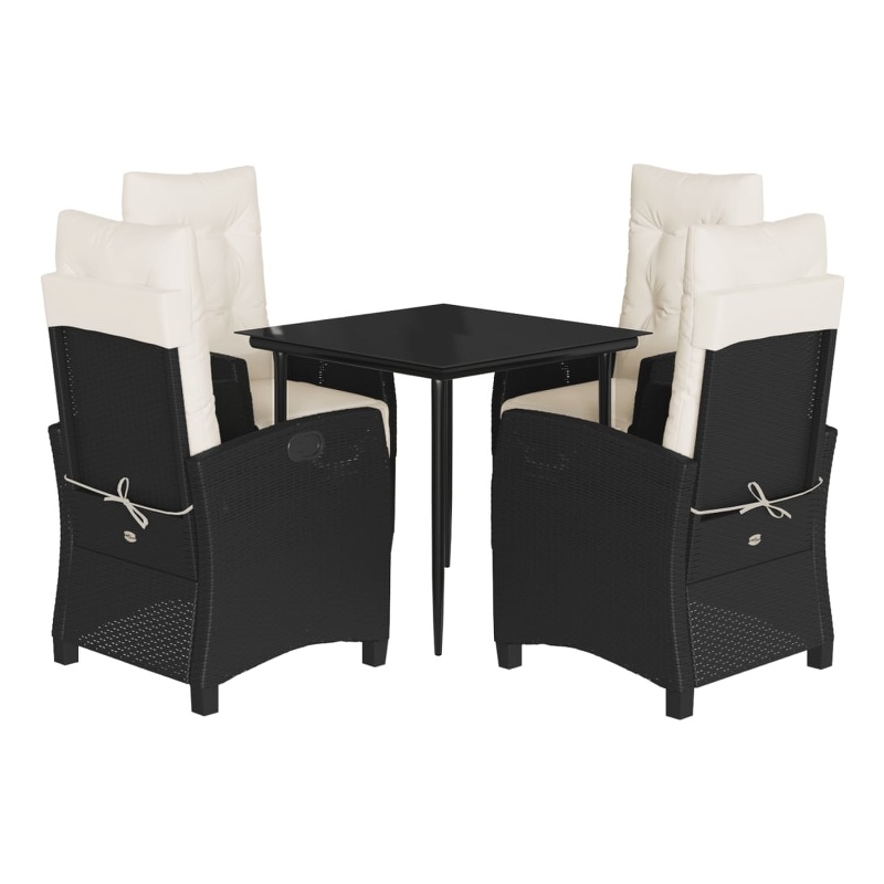 vidaXL 5 Piece Patio Dining Set with Cushions Black Poly Rattan