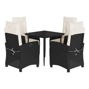 vidaXL 5 Piece Patio Dining Set with Cushions Black Poly Rattan