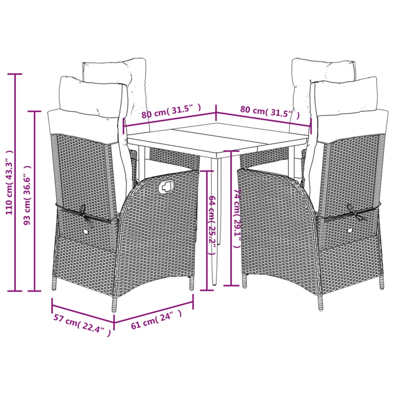 vidaXL 5 Piece Patio Dining Set with Cushions Black Poly Rattan
