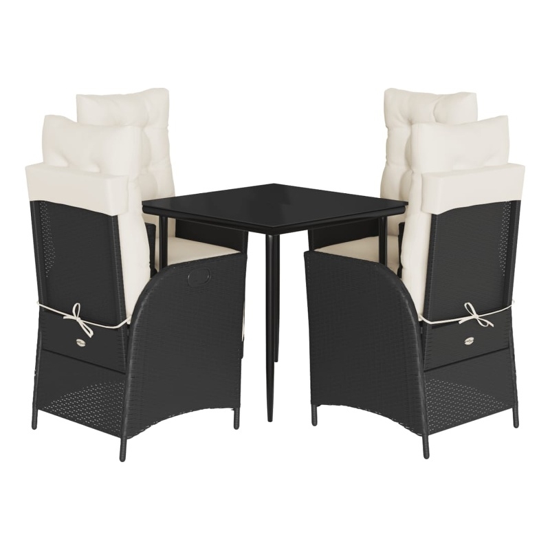 vidaXL 5 Piece Patio Dining Set with Cushions Black Poly Rattan
