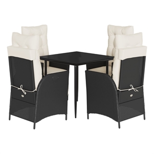 vidaXL 5 Piece Patio Dining Set with Cushions Black Poly Rattan