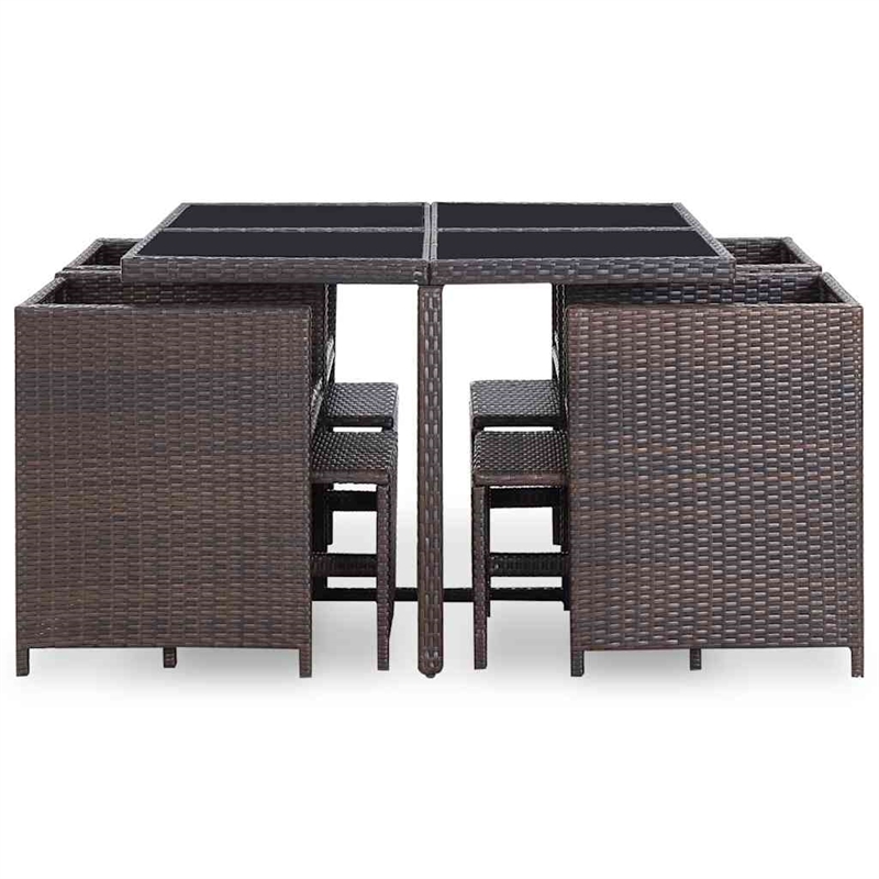vidaXL 9 Piece Patio Dining Set with Cushions Poly Rattan Brown