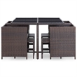 vidaXL 9 Piece Patio Dining Set with Cushions Poly Rattan Brown