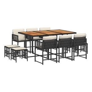 vidaXL 11 Piece Garden Dining Set with Cushions Black Poly Rattan