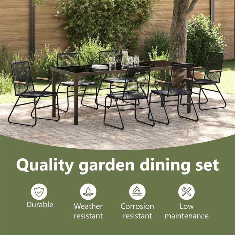 vidaXL Garden Dining Set 7 pcs Black Powder-Coated Steel