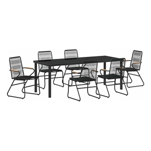vidaXL Garden Dining Set 7 pcs Black Powder-Coated Steel