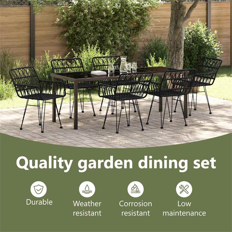 vidaXL Garden Dining Set 7 pcs Black Powder-Coated Steel