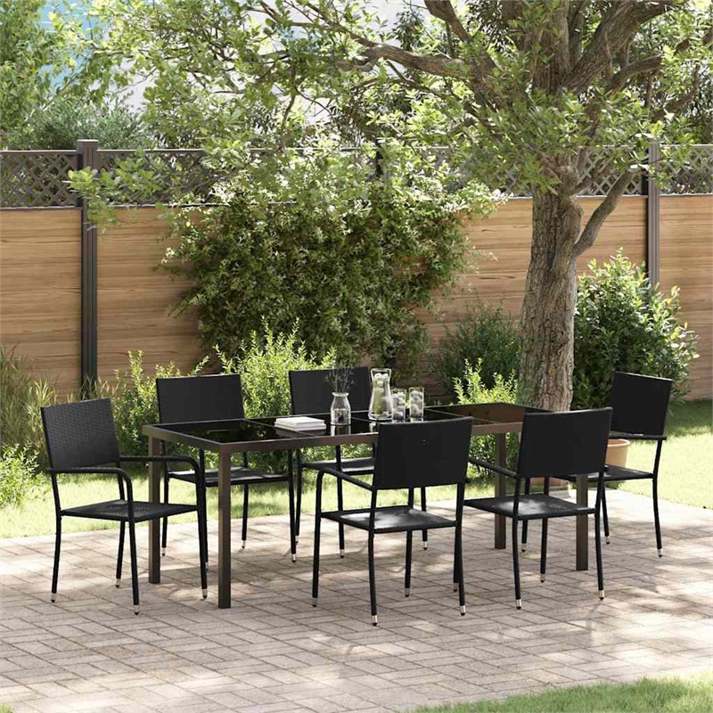 vidaXL Garden Dining Set 7 pcs Black Poly Rattan