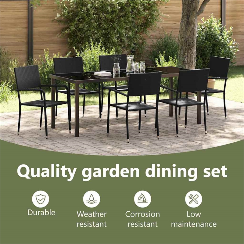 vidaXL Garden Dining Set 7 pcs Black Poly Rattan