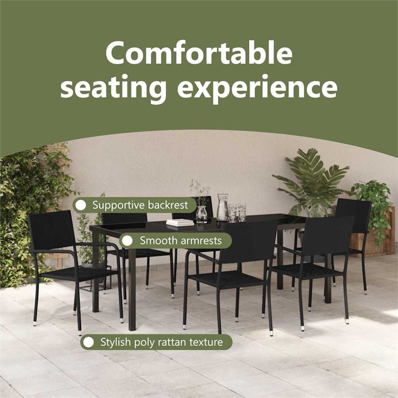 vidaXL Garden Dining Set 7 pcs Black Poly Rattan