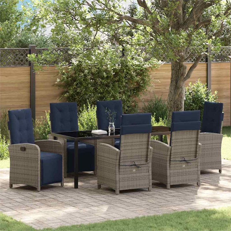 vidaXL Garden Dining Set 7 pcs Grey Poly Rattan