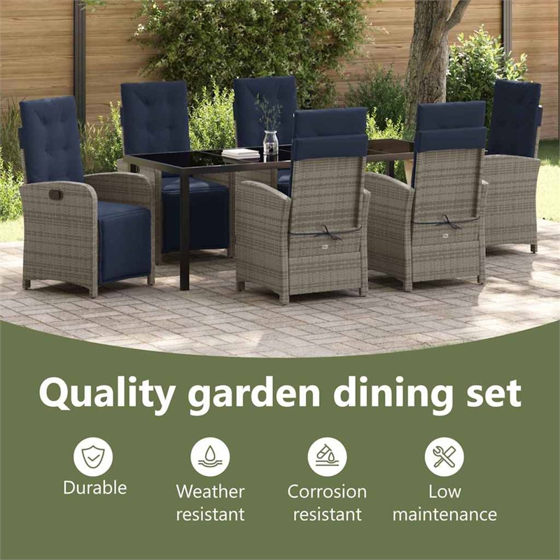 vidaXL Garden Dining Set 7 pcs Grey Poly Rattan