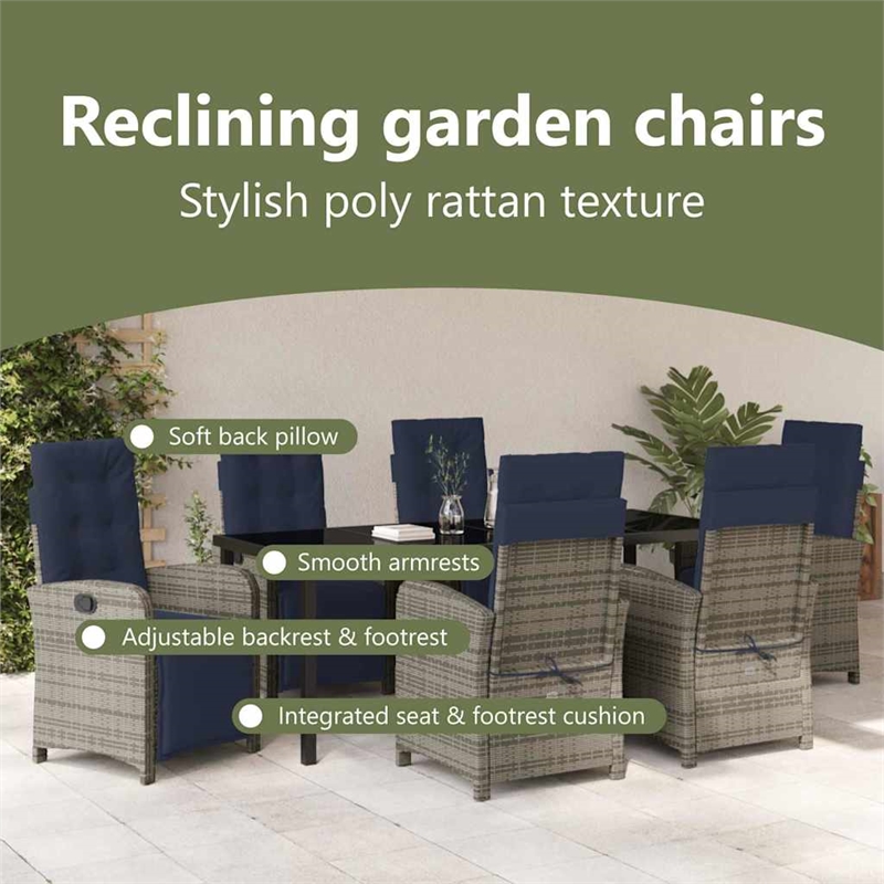 vidaXL Garden Dining Set 7 pcs Grey Poly Rattan