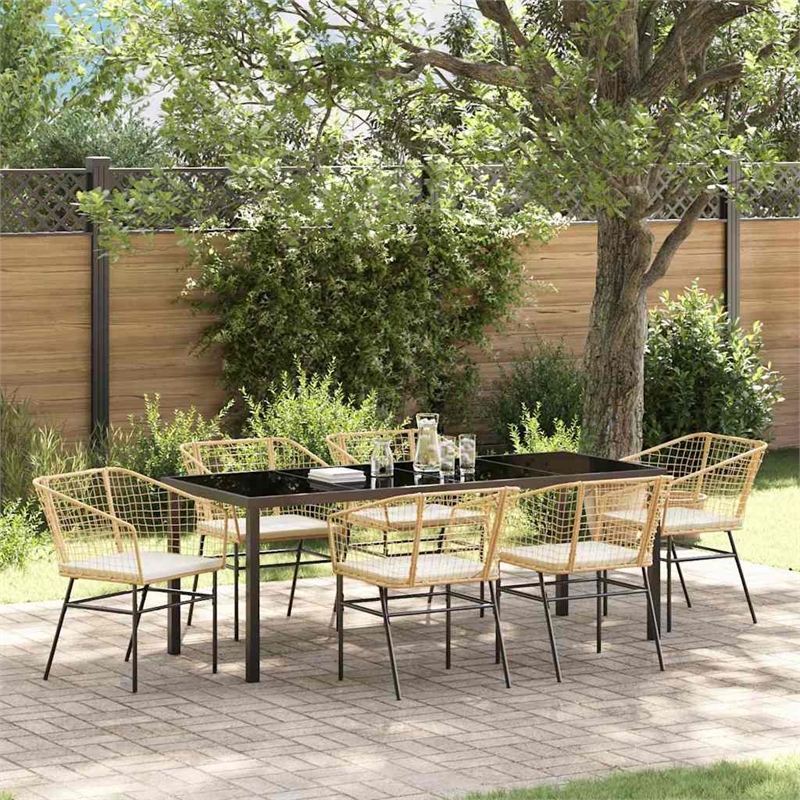vidaXL Garden Dining Set 7 pcs Brown Poly Rattan
