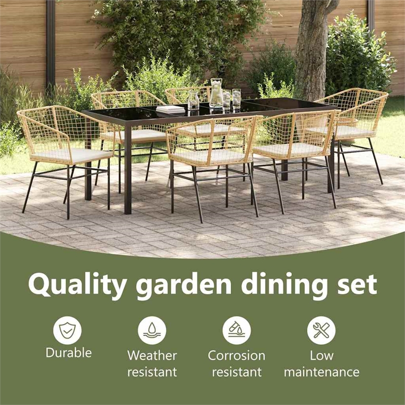 vidaXL Garden Dining Set 7 pcs Brown Poly Rattan