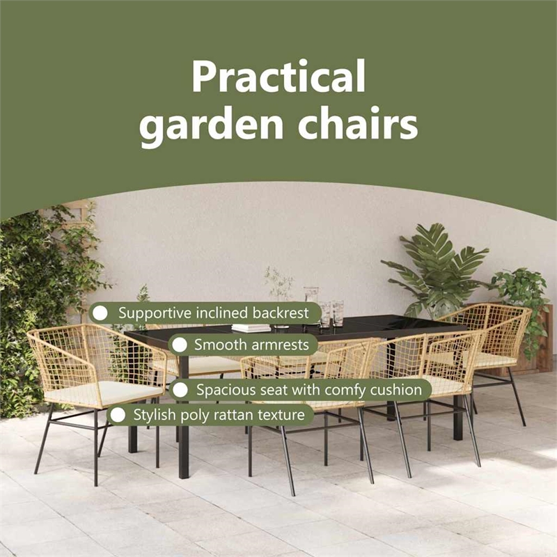 vidaXL Garden Dining Set 7 pcs Brown Poly Rattan