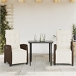 vidaXL 3 Piece Patio Dining Set with Cushions Brown Poly Rattan