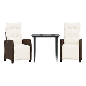 vidaXL 3 Piece Patio Dining Set with Cushions Brown Poly Rattan