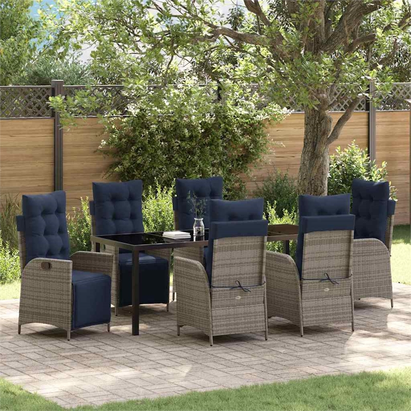 vidaXL Garden Dining Set 7 pcs Grey and Black Rattan