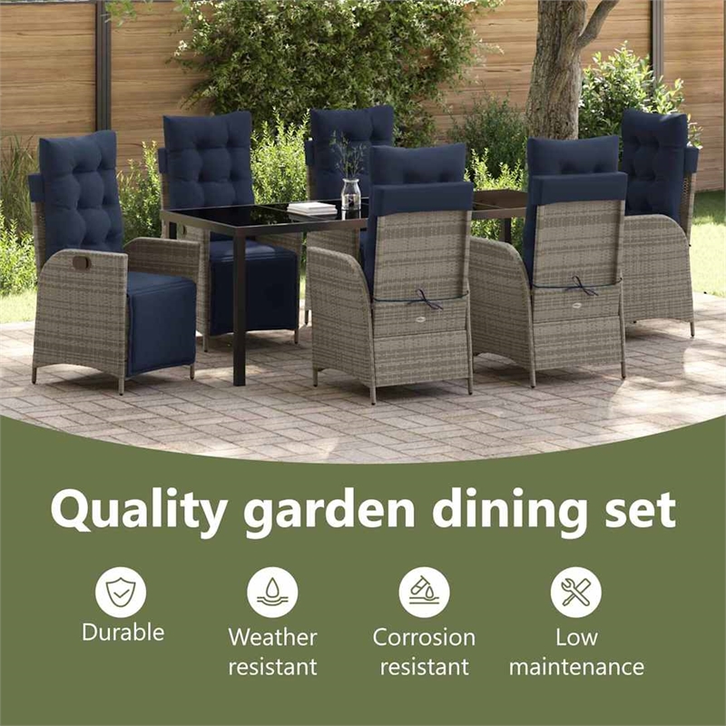 vidaXL Garden Dining Set 7 pcs Grey and Black Rattan