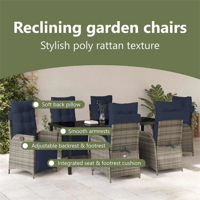vidaXL Garden Dining Set 7 pcs Grey and Black Rattan