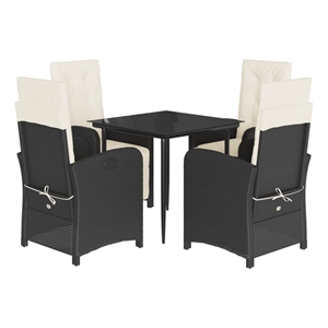 vidaXL 5 Piece Patio Dining Set with Cushions Black Poly Rattan