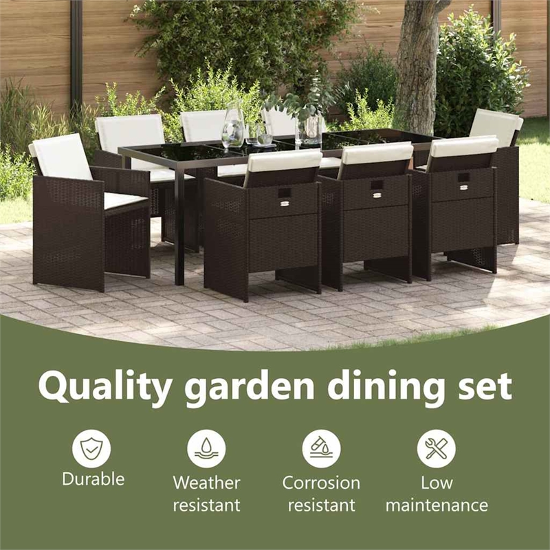 vidaXL Garden Dining Set 9 pcs Brown Poly Rattan
