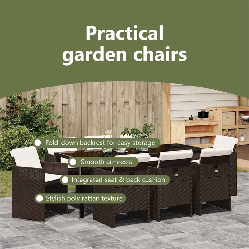 vidaXL Garden Dining Set 9 pcs Brown Poly Rattan