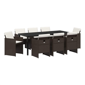 vidaXL Garden Dining Set 9 pcs Brown Poly Rattan