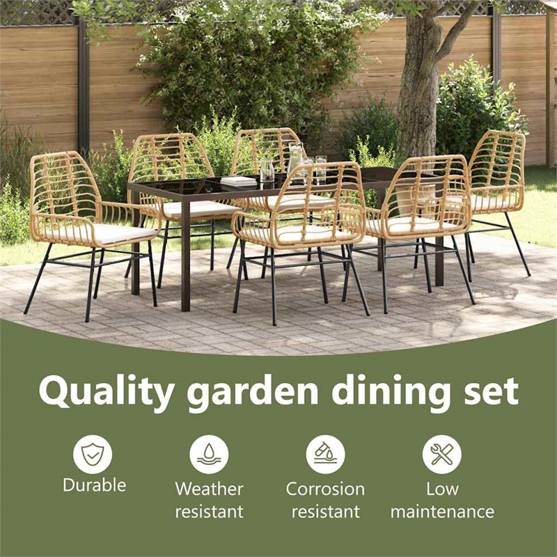vidaXL Garden Dining Set 7 pcs Brown Poly Rattan