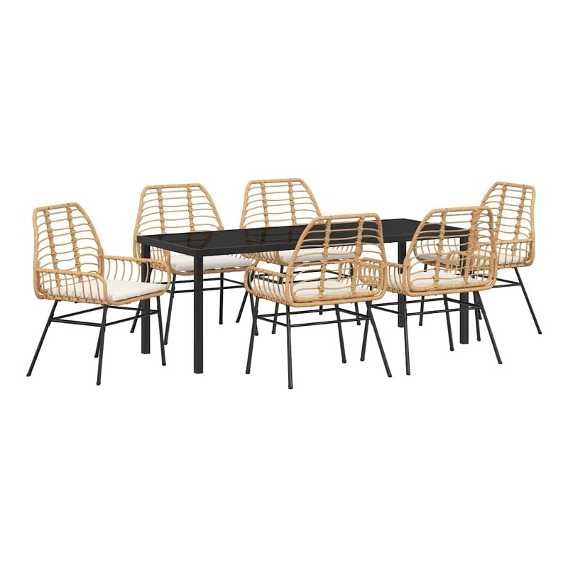 vidaXL Garden Dining Set 7 pcs Brown Poly Rattan