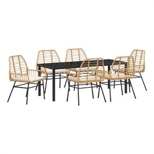 vidaXL Garden Dining Set 7 pcs Brown Poly Rattan