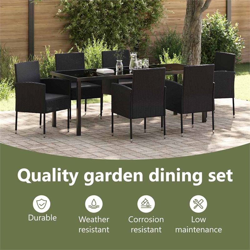 vidaXL Garden Dining Set 7 pcs Black Poly Rattan