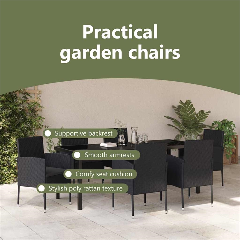 vidaXL Garden Dining Set 7 pcs Black Poly Rattan